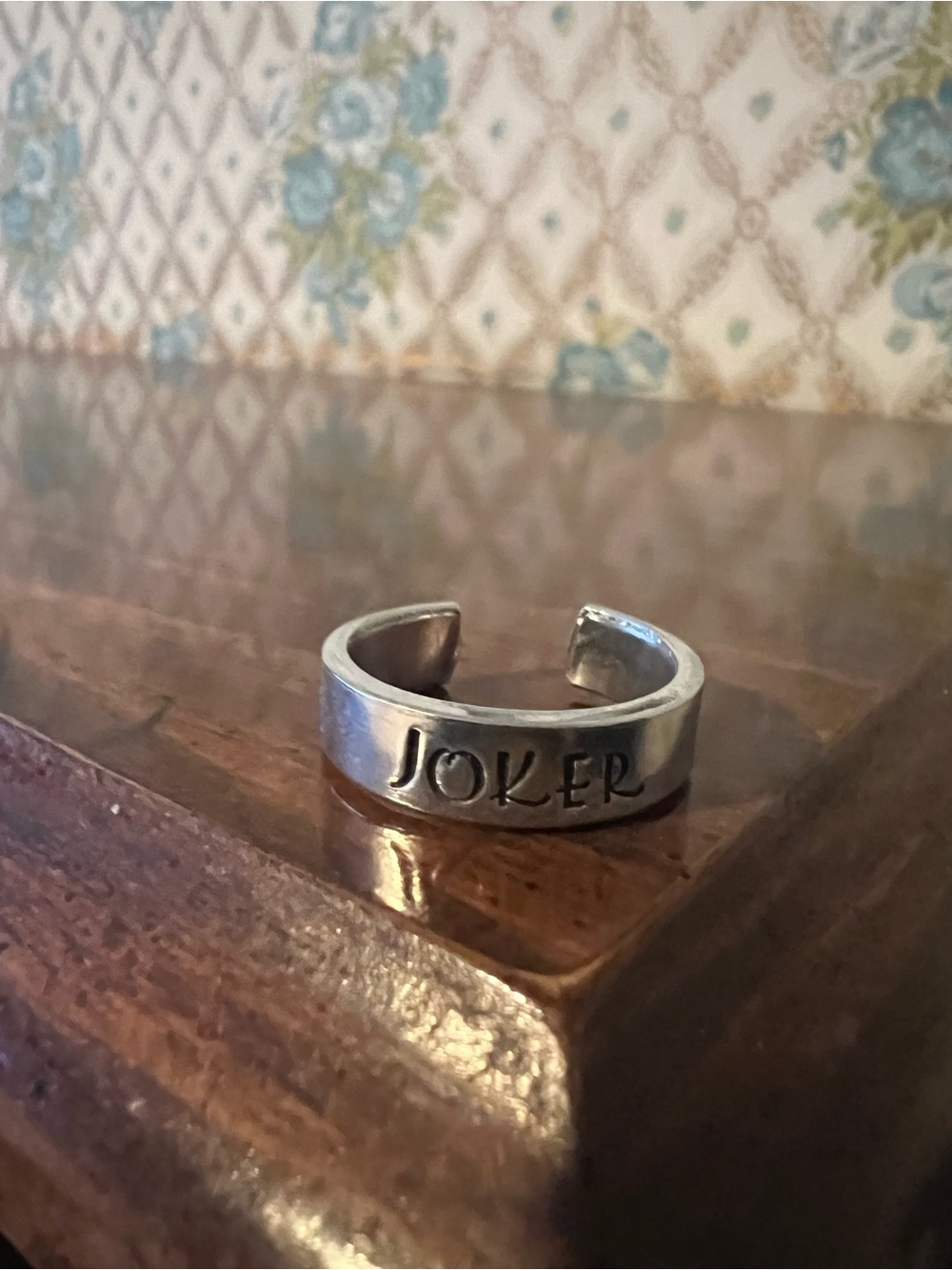 Joker Hand Stamped Silver Metal Promise Ring Band DC Comics Goth